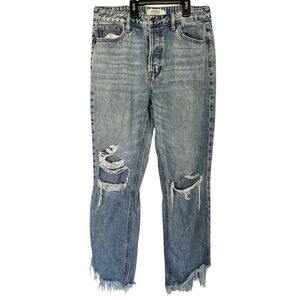 Hidden Raw Hem Ripped Straight Leg Ankle Jeans Light Wash Distressed sz 28